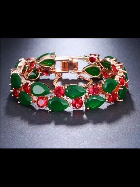Emerald and Ruby statement tennis bracelet rose gold plated with Swarovski